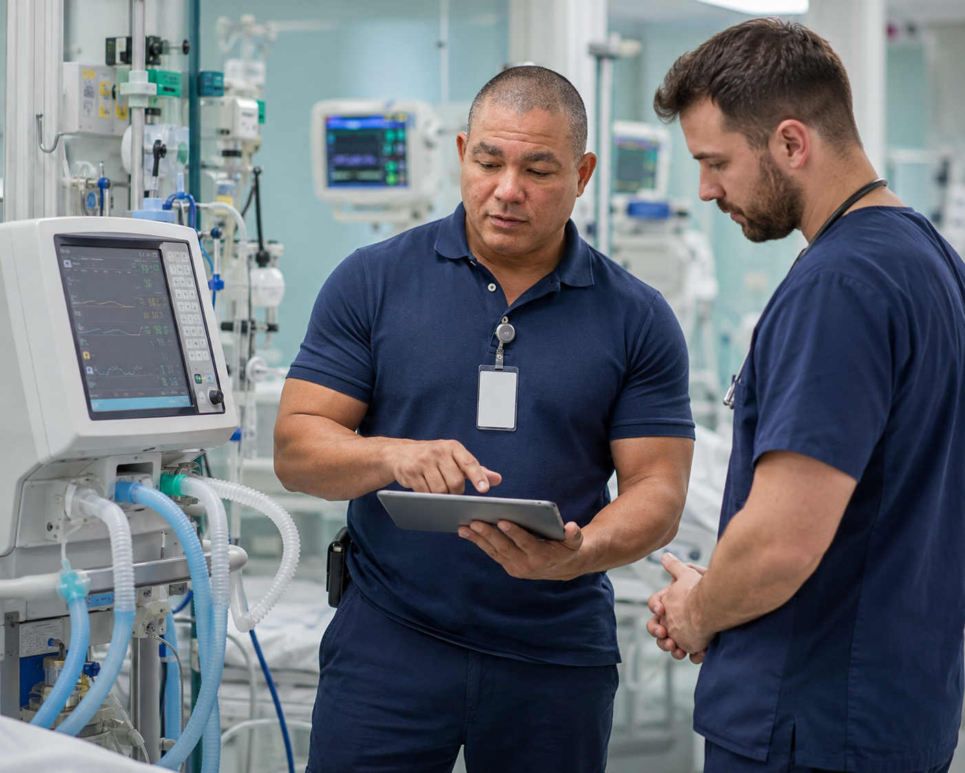 Biomedical engineer servicing hospital equipment