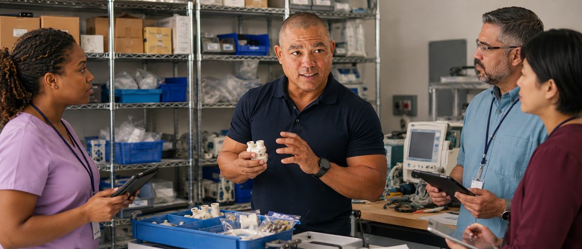 Devin reviews biomedical spare parts inventory