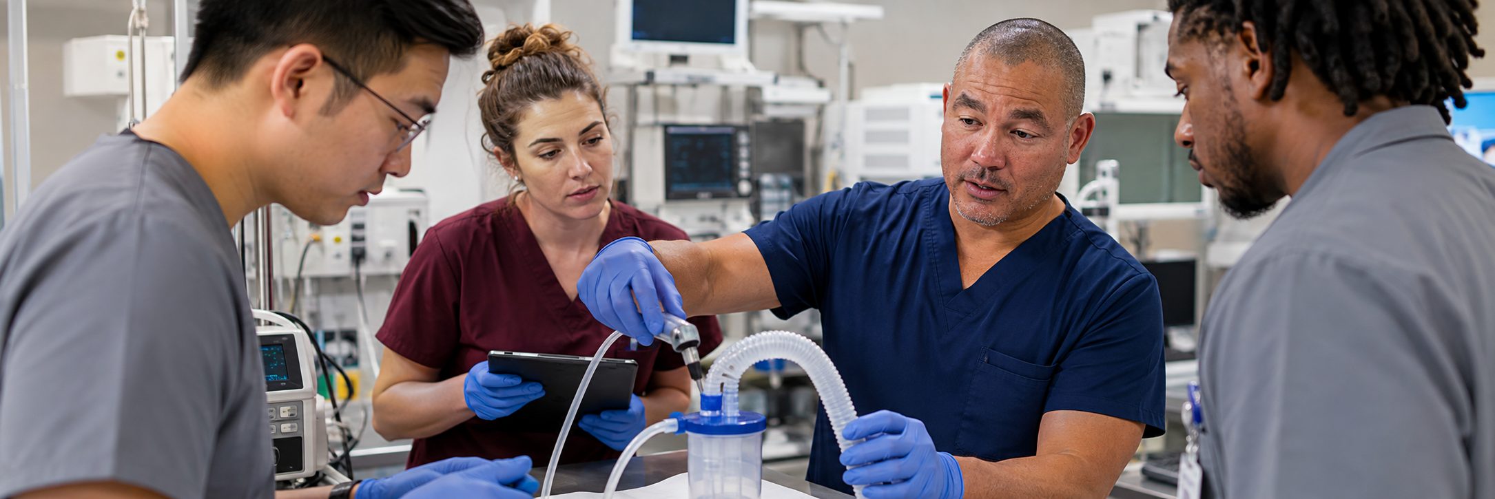 Ventilator and transport monitor service in a hospital equipment depot Ventilator and transport monitor service in a hospital equipment depot